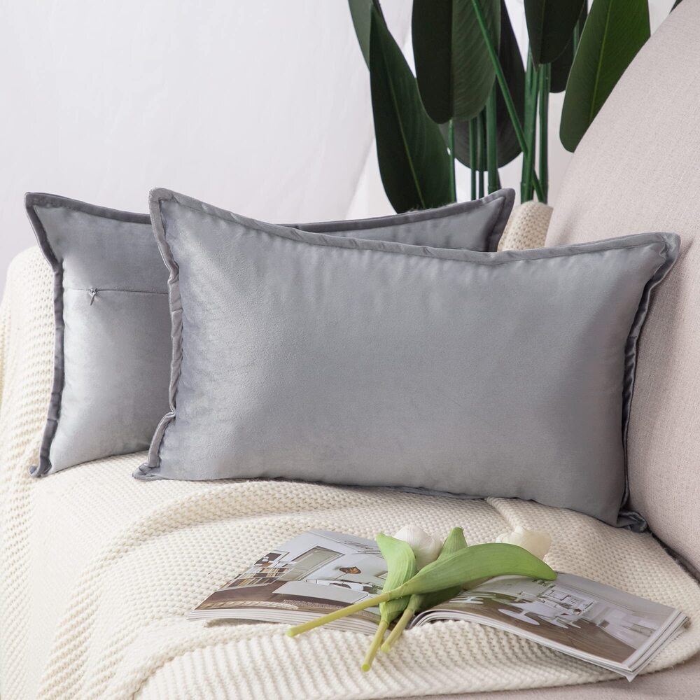2401 Set of 2 Super Soft Velvet Decorative Throw Pillow Covers 12x20 inch
